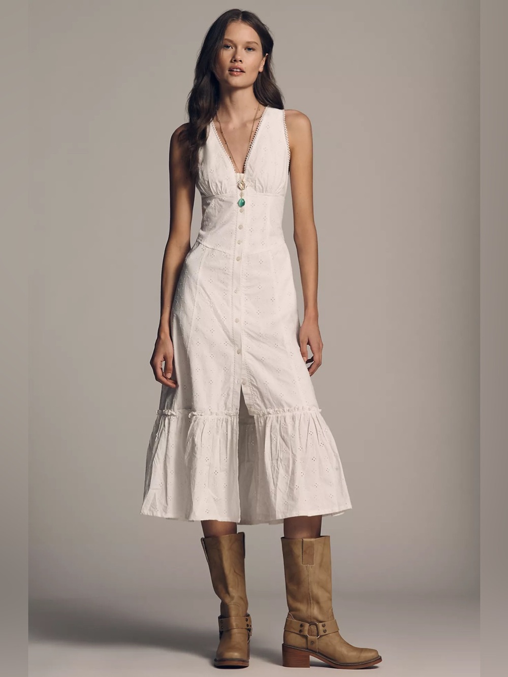 Anthropologie White Eyelet Midi Dress